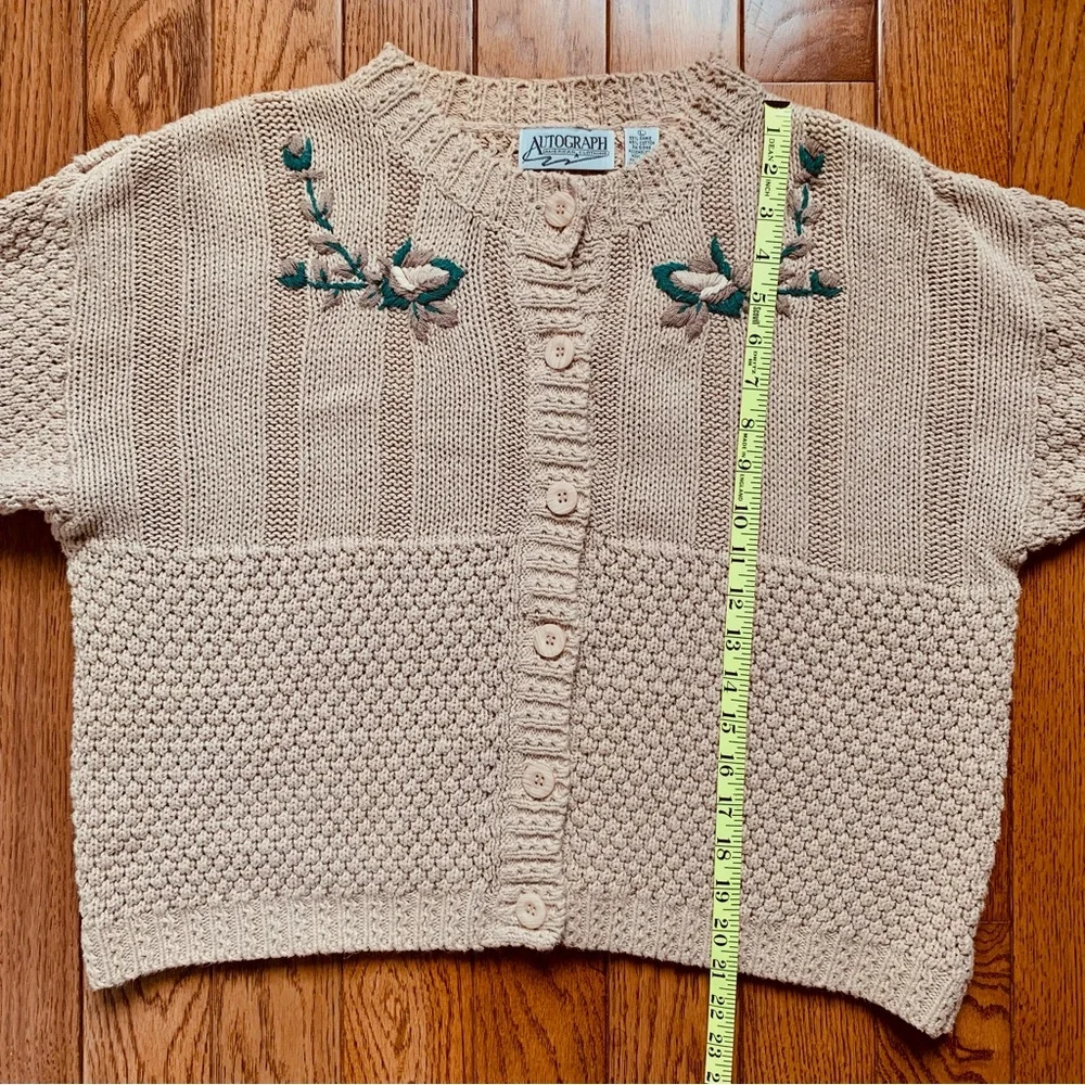 VTG Autograph American Ramie Cotton Tan Beige Knit Embroidered Cardigan Sweater - Picture 10 of 11